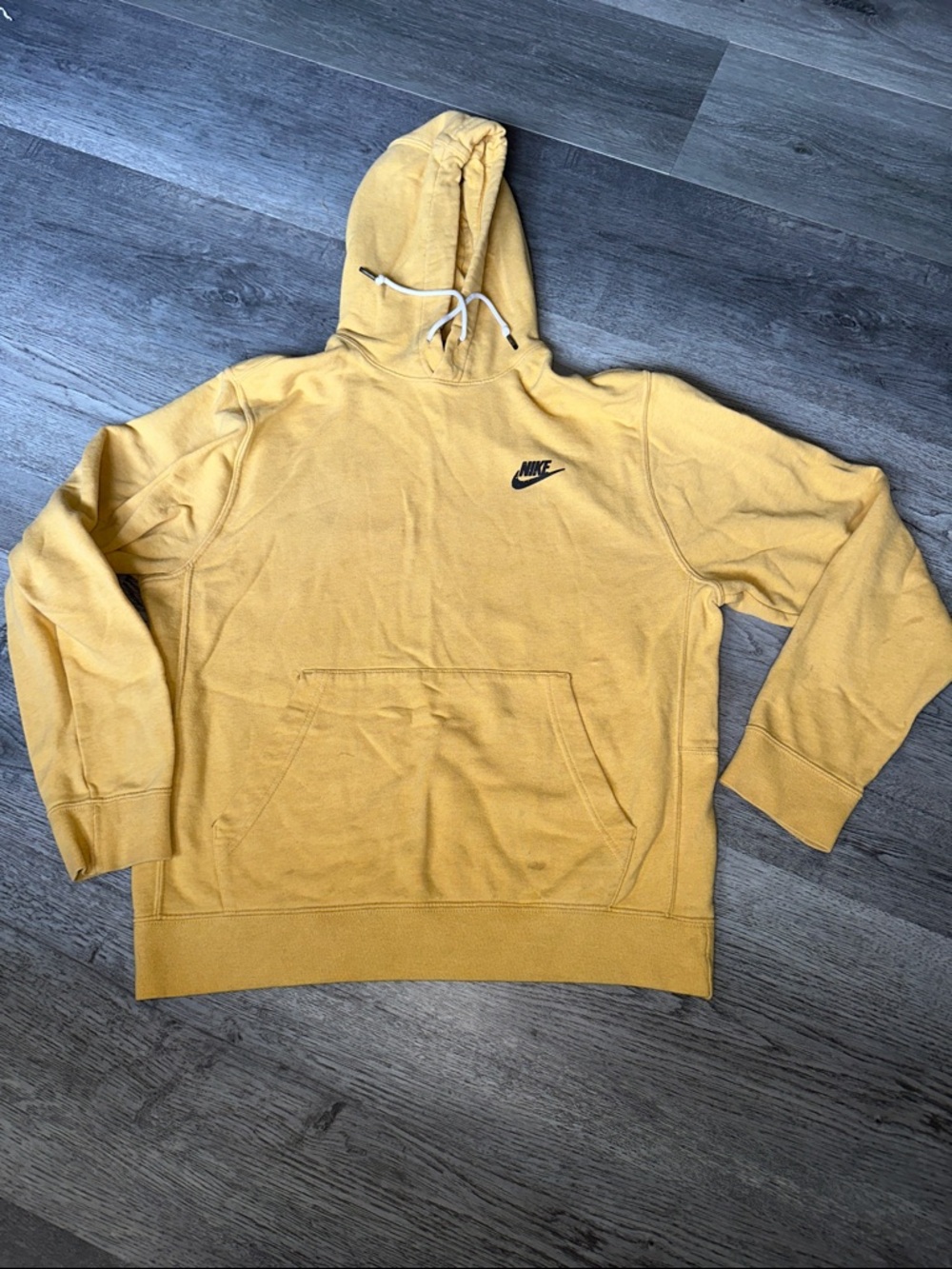 Nike Men’s Mustard Yellow Pullover Hoodie with Black Logo